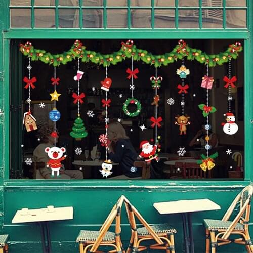New Santa Claus pulls the train Christmas Wall Sticker for Glass window home decoration Mural Decals wallpaper New Year stickers
