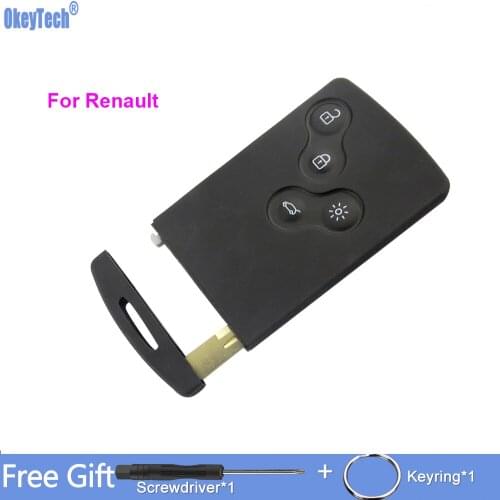 OkeyTech 4 Buttons Remote Car Key Shell For Renault Laguna Koleos Megane Remote Smart Card Key Case WIth Insert Small Key Blade
