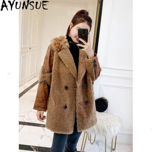 AYUNSUE Real Sheep Shearling Fur Coat Winter Coat Women Clothes 2020 Real Wool Coat Female Suede Leather Jacket Manteau Femme MY