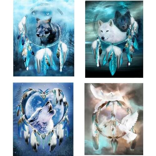 Full square/round Diamond 5D DIY Diamond Painting wolf feather diamond Cross Stitch Dream catcher Rhinestone Mosaic Decor Gift