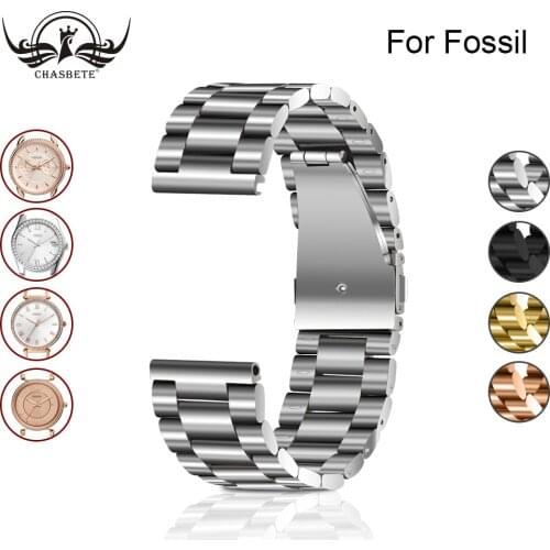 Stainless Steel Watch Band for Fossil 18mm 20mm 22mm 23mm 24mm Men Women Metal Strap Belt Wrist Loop Bracelet Black Silver + Pin