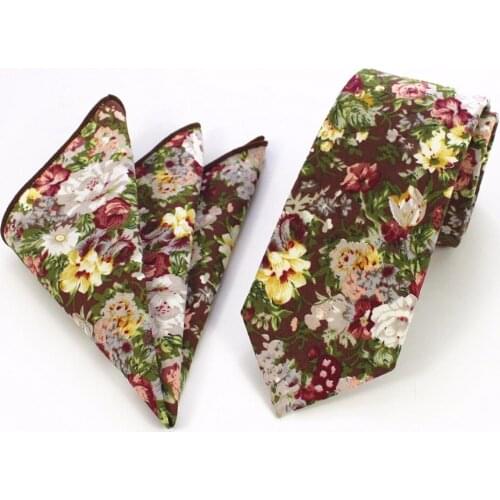 Ricnais 100% Cotton Mens Hanky Tie Set Print Paisley Floral Necktie and Handkerchief Sets Slim Tie For Men Wedding Pocket Square