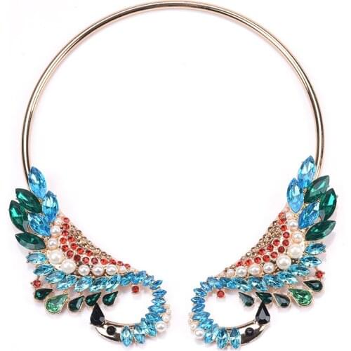 Luxury Crane Collar Choker Necklaces for Women Fashion Wedding Jewelry Boho Colorful Glass Crystal Butterfly Statement Necklace