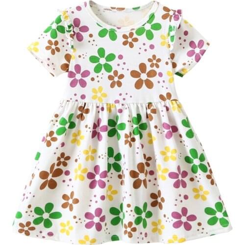 Toddler Christmas Dress Cotton Floral Printed Cute Lovely Baby Girls Clothes Crew Neck A-Line