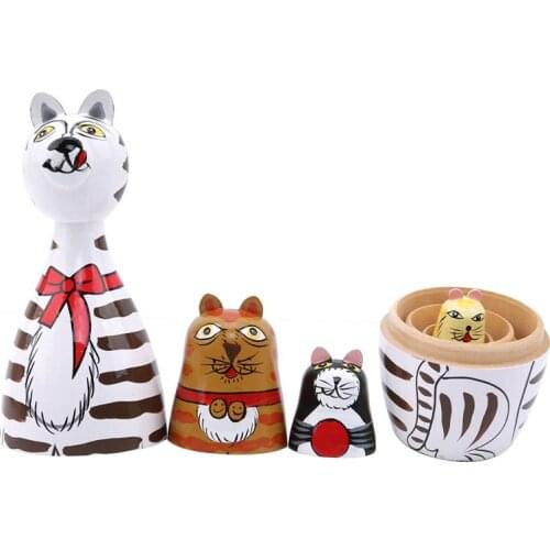 Russian Matryoshka Dolls Hand Painted Cat Nesting Dolls Gift Russian Traditional Feature Ethnic Style DIY Dolls Matryoshka New