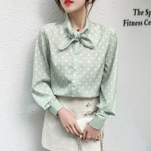 Chikichi Retro Polka Dot College Chiffon Shirt Women Fall 2021 New Ladies Fashion Design Sweet Long Sleeve Top Cardigan