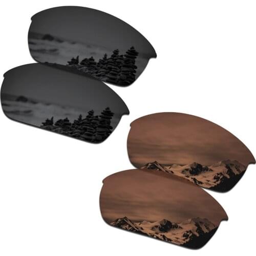 SmartVLT 2 Pairs Polarized Sunglasses Replacement Lenses for Oakley Flak Jacket Stealth Black and Amber Brown