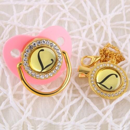 Bling Bling Name Initials Letter Rhinestones Pink Baby Pacifier/ Nipples /Dummy /Cocka /Chupeta With Clip Perfect Baby Gift