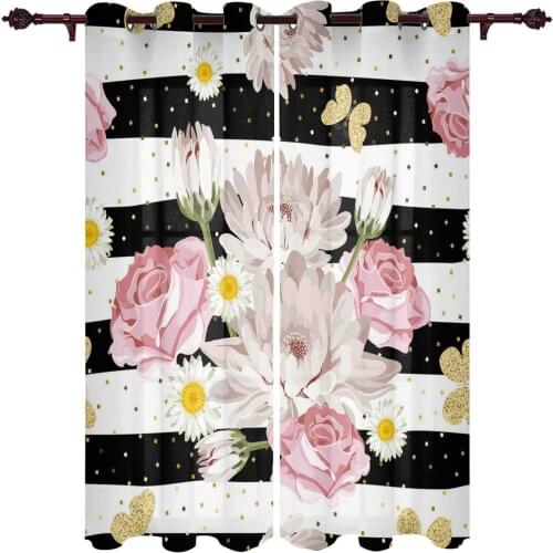 Modern Curtains Flower Stripes Daisy Butterfly Baby Room Bedroom Creative Curtains Kitchen Living Room Terrace Valance Curtains