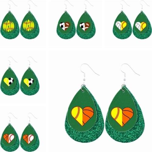 Sports Half Hearts Earrings Faux Leather Earrings Baseball Mom Glitter Earrings Layers Earrings
