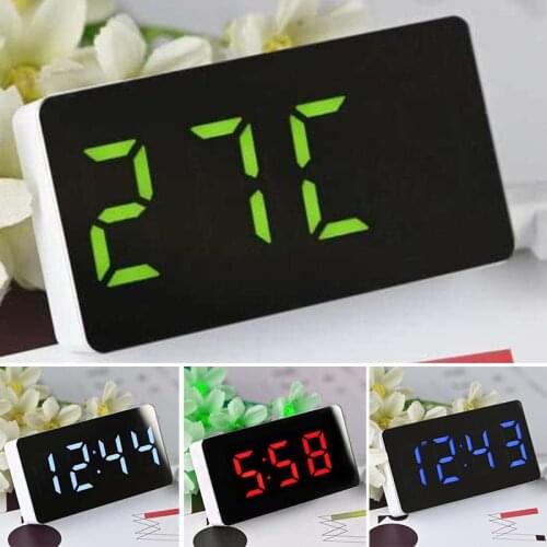 LED Digital Smart Alarm Clock Snooze Table Clock Wake Up Mute Calendar Dimmable Mirror Electronic Desktop Clocks With USB