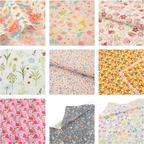 Teramila Twill 100% Cotton Floral Fabric Flowers Quilting Tecido Sewing Patchwork Telas DIY Tissus Au Metre White Scrapbooking