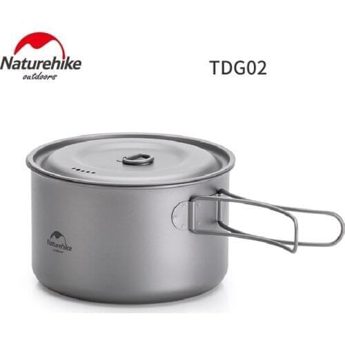 Naturehike Outdoor Picnic Titanium Pot Frying Pan Lightweight Hiking Camping Tableware Cookware Tools Ti Equipment 800ml 1250ml