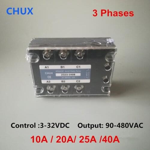 CHUX three Phase Solid State Relay 10a 25a 40a 50a 90-480VAC ZG33 3-32VDC DC to AC 3SSR Relay