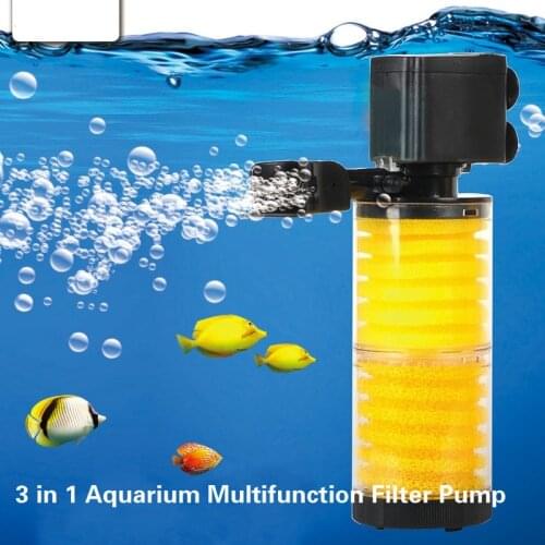 Three in one Aquarium Fish Tank Filter Pump Internal Filter Sponges Multifunction Submersible Pump Built-in Purifier Oxygenated