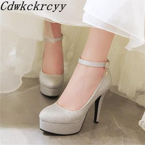 Spring Autumn New pattern fashion Cusp temperament High-heeled Waterproof Women Shoes Golden Sequins sexy banquet Women Shoes