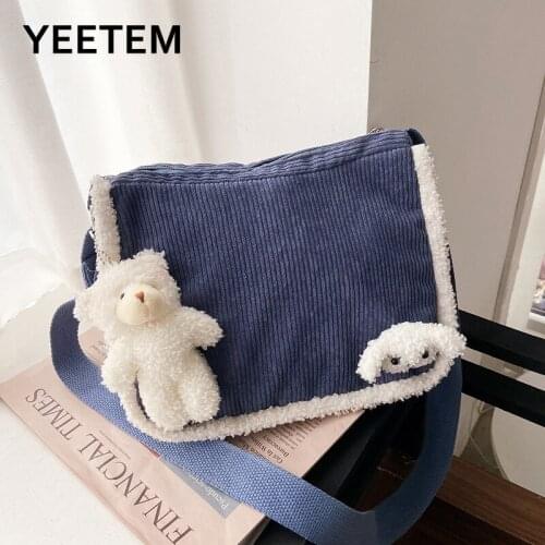Japanese retro plush large-capacity female bag autumn winter crossbody lamb fur bag cute bear shoulder bag female bag student