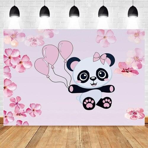 Yeele Cartoon Panda Girl Pink Petal Theme Backdrop Baby Shower Kid Birthday Party Background Photography Photo Studio Photophone