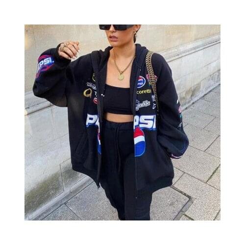 Womens Coat 2021 New Spring and Autumn Printed Casual Loose Embroidery Patch Windbreaker Jacket Trend Fashion Hooded Jacket