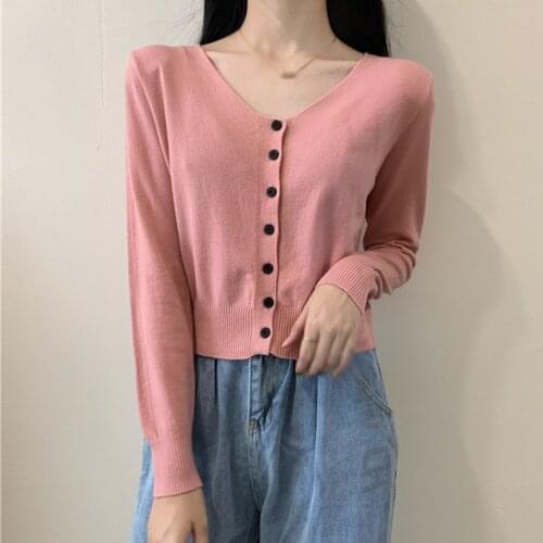 Womens Clothing Spring And Autumn Short Cardigan V -Neck Tops Beautiful Long Sleeve