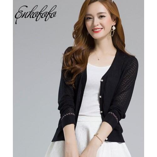 2019 womens spring Casual Cotton Long Sleeve V-Neck button closure Pockets Tops Coat Crochet Knit Thin Sweater women Cardigan