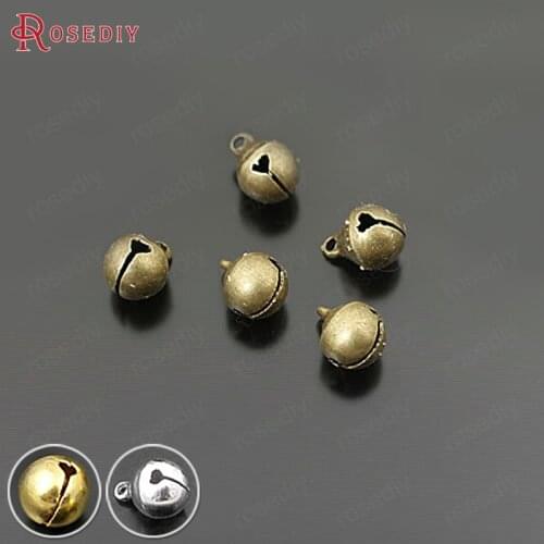 100PCS 6MM 8MM 10MM Antique Bronze Brass and Steel Bell Charms End Charms Really Bell Beads Diy Jewelry Findings Accessories