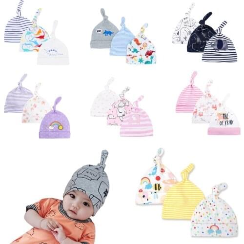 3pcs/lot Baby Cotton Beanie Hats Spring Autumn Newborn Toddler Cartoon Cap Child Knot Beanies Baby Photography Props Accessories