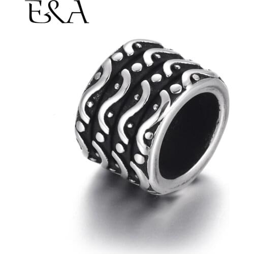 4pcs Stainless Steel Large Hole Beads Black Wave Cylinder Slider Fit 8mm Leather Bracelet Supplies Jewelry Making DIY Findings