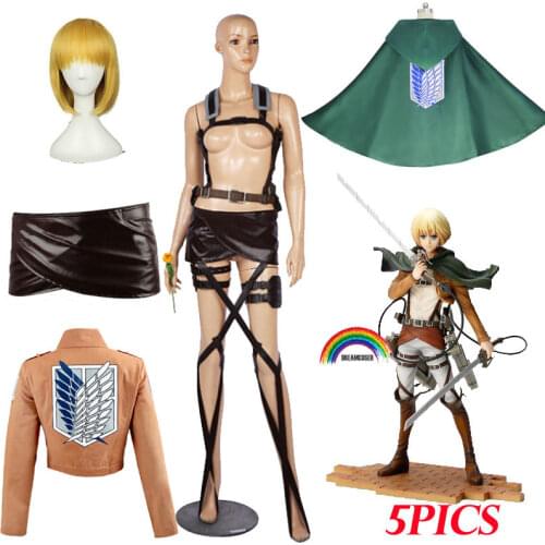 5 PICS Attack On Titan Armin Arlert Recon Corps Harness belt hookshot Short Yellow Wig Cap Adjustable Belts DROP