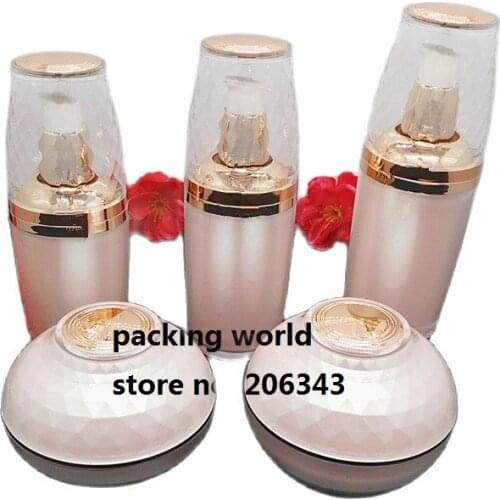 50MLbowl shape acrylic press pump bottle pearl pink color for serum/lotion/emulsion/foundation/gel cosmetic packing