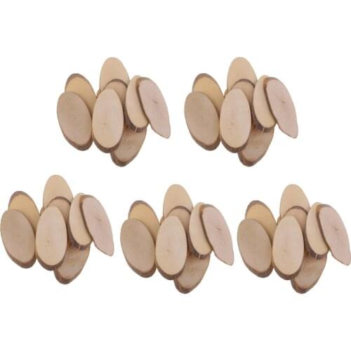 50Pcs Unfinished Wood Pieces, Wooden Oval Cutout Tiles, Natural Rustic Craft Wood Slices for Home Decoration, DIY Supplies