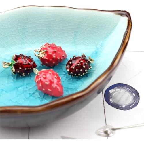 6pcs New Fruit strawberry earring female lovely girl Fashion Charms Fruit Dangle Berry pendantsfor Bracelet Diy Jewelry Making