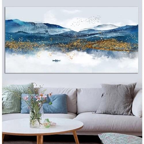 Diamond painting Blue and Golden Mountain Landscape Wall Art Painting Modern Abstract full square drill diamond embroidery S80