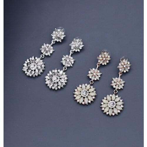 Jenny Via Fashion Flower Crystal Drop Earrings for Women Accessories Gold Color Earring Trendy 2021 Earings Party Jewelry Gifts