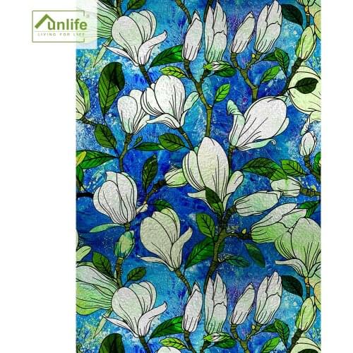 Funlife® Magnolias Home Decor Glass Membrane Film Living Room Forsted Glass Static Cling Privacy Self-Adhesive Window Stickers
