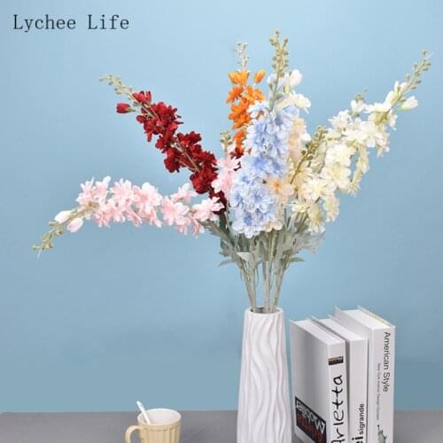 Lychee Life Artificial Delphinium Flowers Silk Fake Plants For Home Decor Bride Bouquet Wedding Accessories Craft Diy