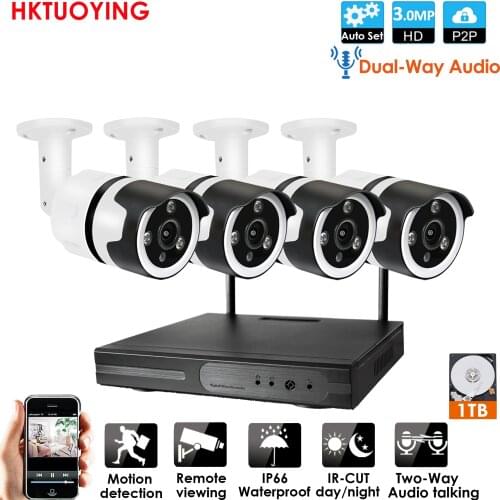 8CH two-way audio HD Wireless NVR Kit P2P 3.0MP Indoor Outdoor IR Night Vision Security 1080P 4CH IP Camera WIFI CCTV System