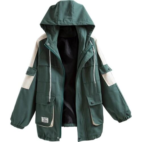 Outerwear & Coats Jackets Women Long Sleeve Spring Loose Jacket Casual Fashion Hooded Oversize Zipper Windbreaker Coat Student
