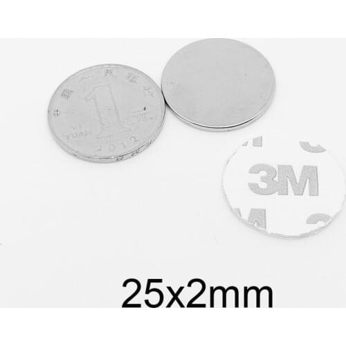 2~50PCS 25x2 Round Strong Powerful Magnetic Magnet With 3M Double-Sided Adhesive Tape 25*2 Disc Neodymium Magnet 25x2mm