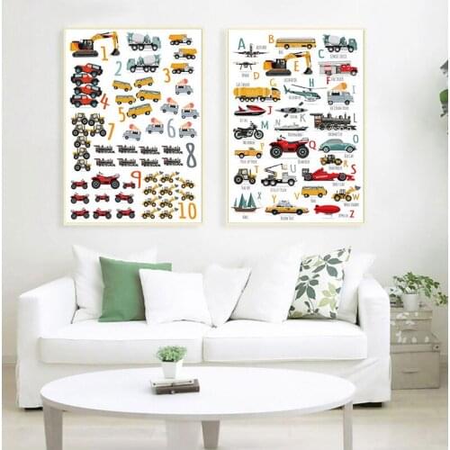 Cartoon Toy Alphabet Poster Number Letter Picture Education Learning Print Painting Kids Poster Nursery Wall Art Boy Room Decor