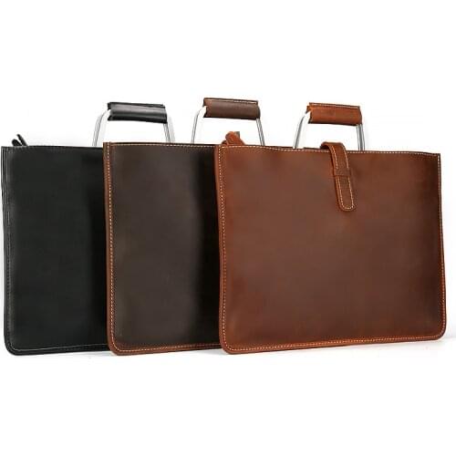 Mens Handbags Cross Section Briefcases British Retro Style Leather Handmade Bags Document Bags Business Commuting Office