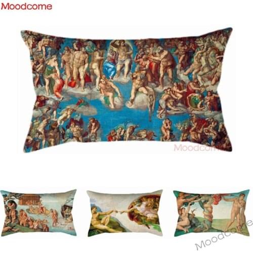 Europe Renaissance Innovator Michelangelo Drawing Painting The Creation of Adam Linen Rectangle Waist Pillow Case Cushion Cover
