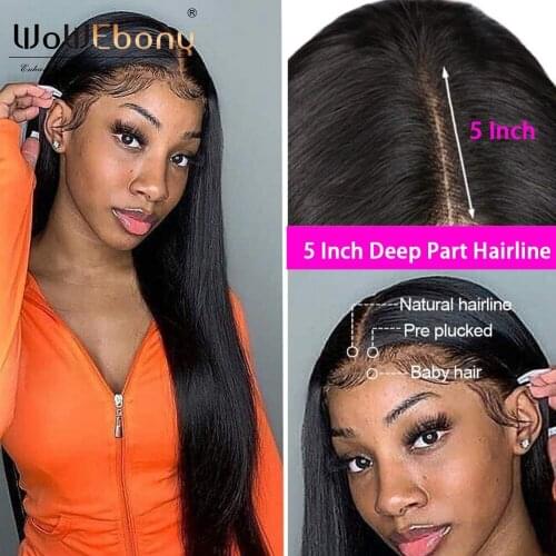 WoWEbony 5x5 Lace Closure Wig Brazilian Straight HD lace Front Human Hair Wigs For Women Transparent Remy Straight Lace Wig 180