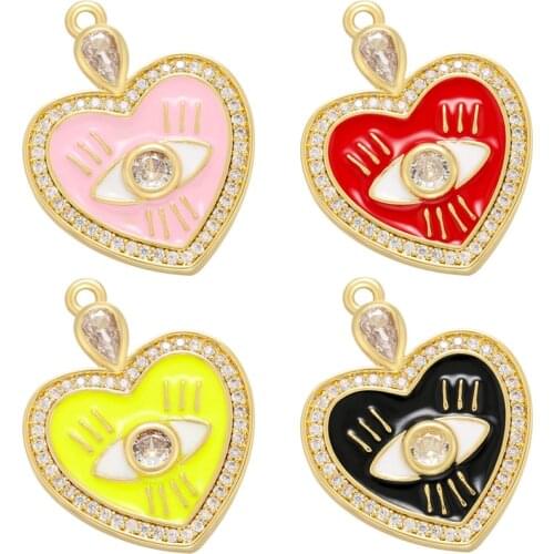 ZHUKOU Creative Eyes Heart Enamel Pendant for Women DIY Handmade Necklace Earrings Jewelry making Accessories wholesale VD935
