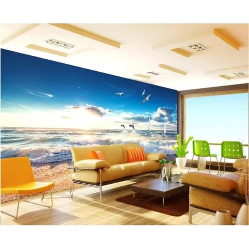 Custom photo wallpaper 3d murals wallpaper Seaside scenery Fresh Mediterranean mural sea wall on the beach wall paper home decor