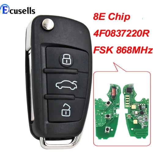 Flip Remote Car Key With 3 Buttons 8E Chip FSK 868MHz FOB for Audi A6 A6L S6 Q7 2006 2007-2012