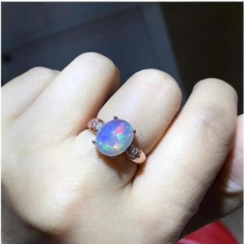 REAL S925 sterling silver inlaid Natural OPal ring 9*11mm High quality pure Gem good clarity For Men or Woman