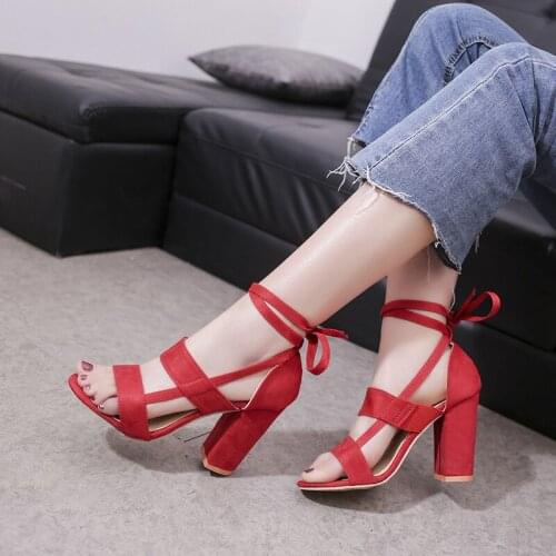 34-43 Ankle Strap Womens High-heeled Sandals Women Sandals Lace Up Summer Shoes Woman Thick Heel Fashion OpenToe Cutout Sandals
