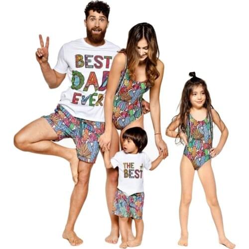 Family Swimsuit Print Cactus Design 2020 Summer Mom Father Son Mother And Daughter Bikini Beach Shorts Couple Matching Swimwear