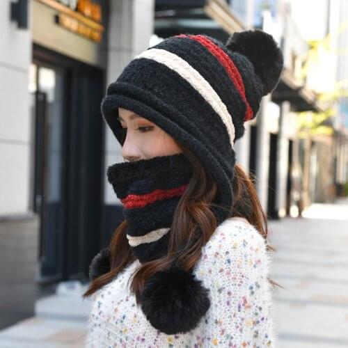 Hat womens winter Korean style all-match cycling wool hat chenille fleece warm knitted hat scarf two-piece set